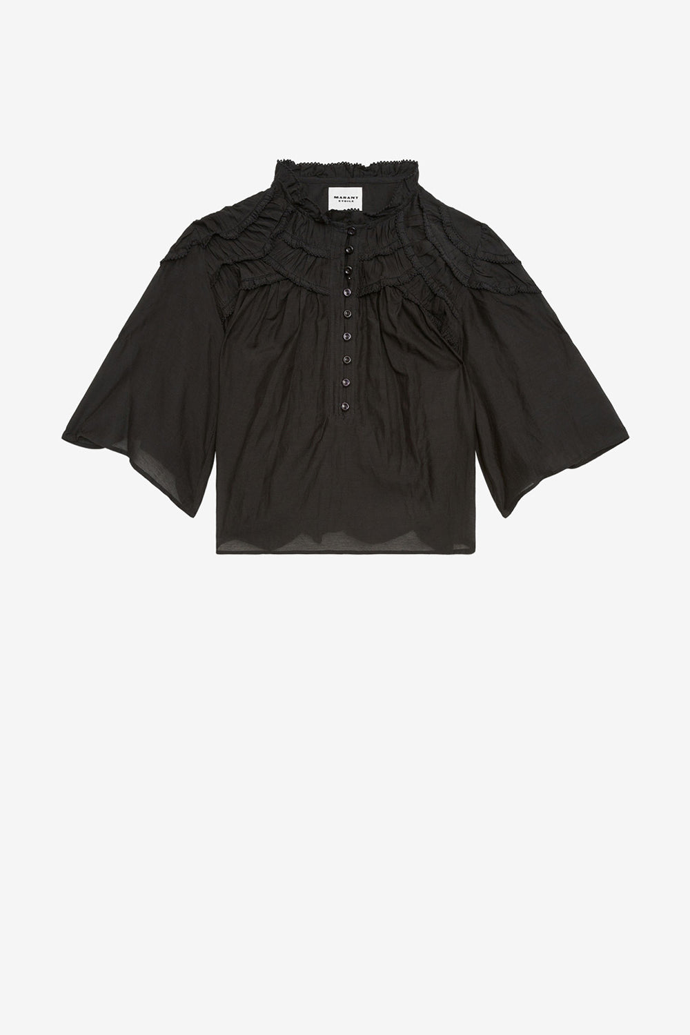 Carmen gathered cotton voile top - Black - Woman - 1