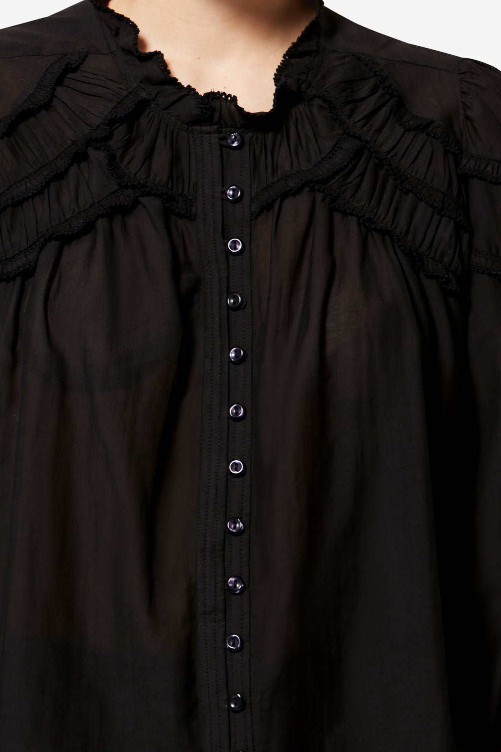 Christa gathered cotton blouse - Black - Woman - 3