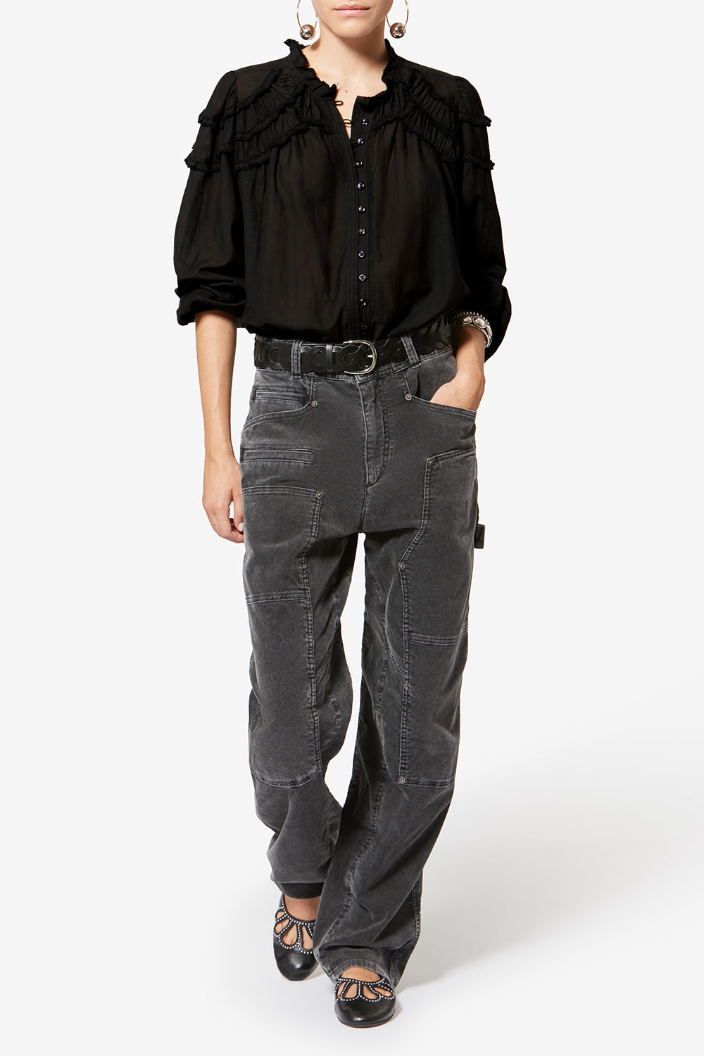 Christa gathered cotton blouse - Black - Woman - 2