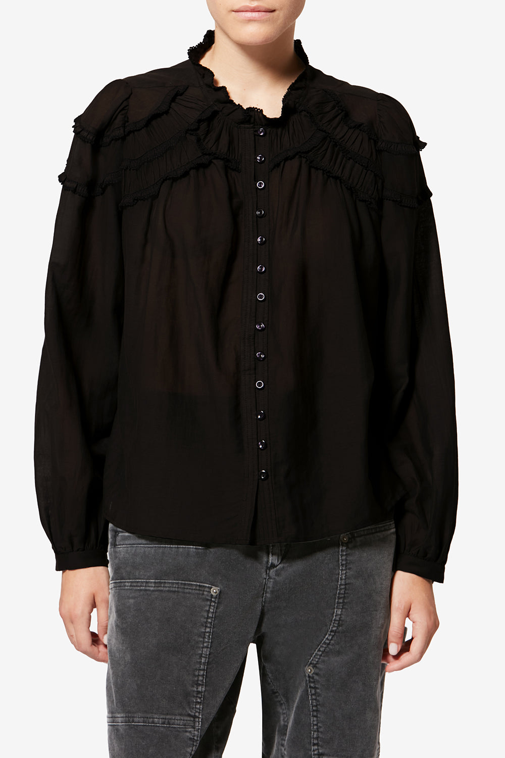Christa gathered cotton blouse - Black - Woman - 4