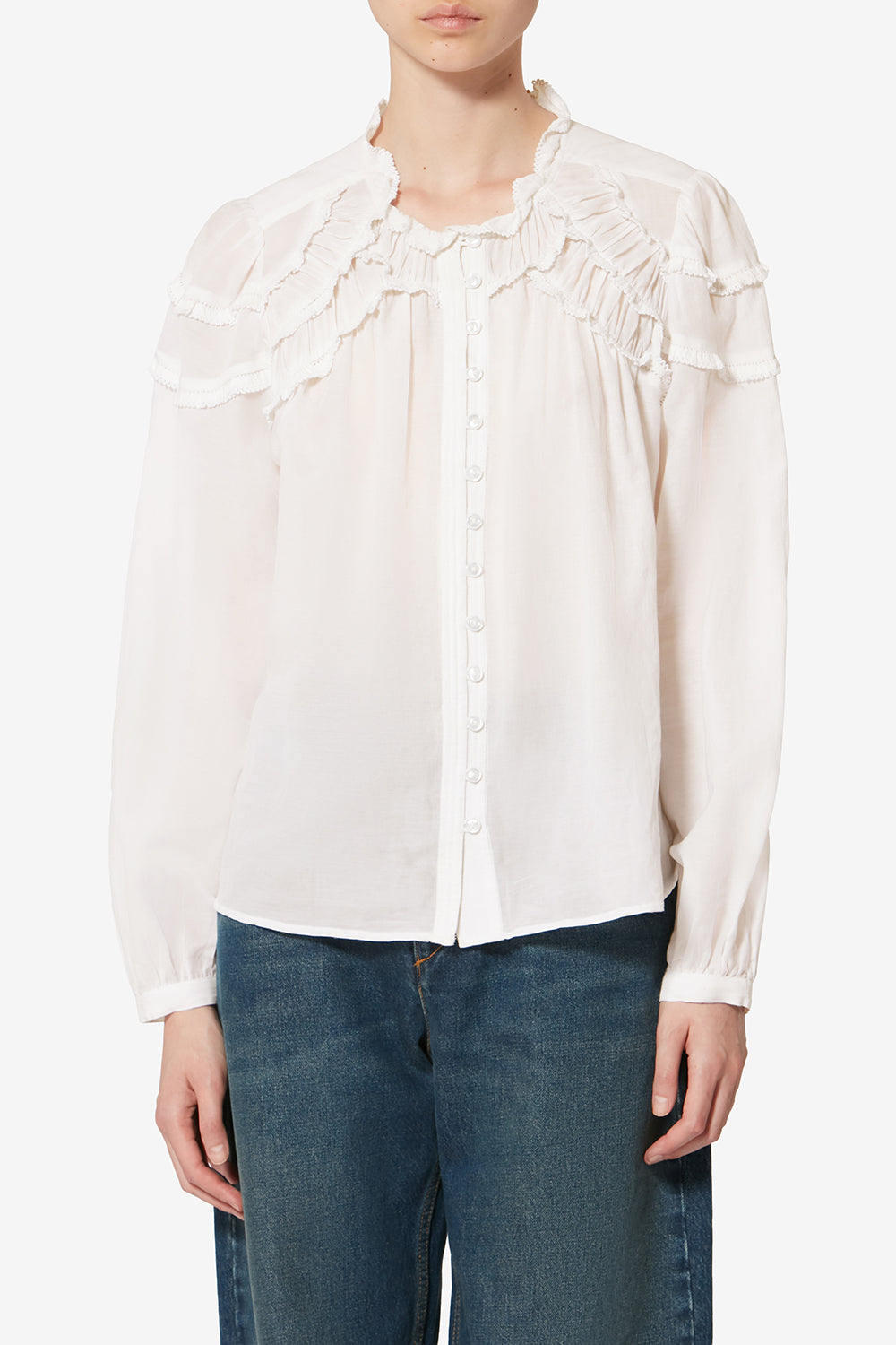 Christa gathered cotton blouse - White - Woman - 4
