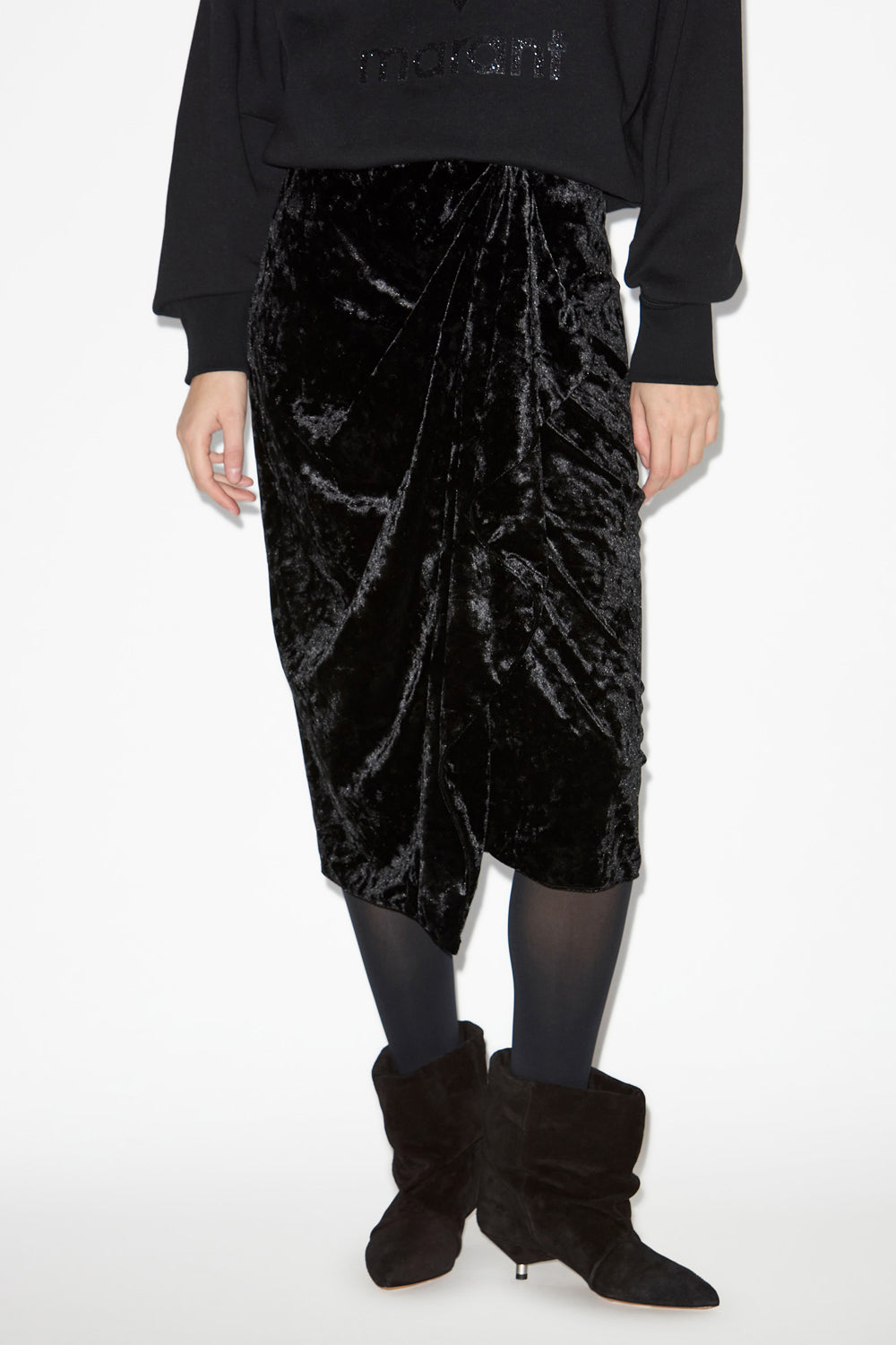Alyssa draped velvet skirt - Black - Woman - 4