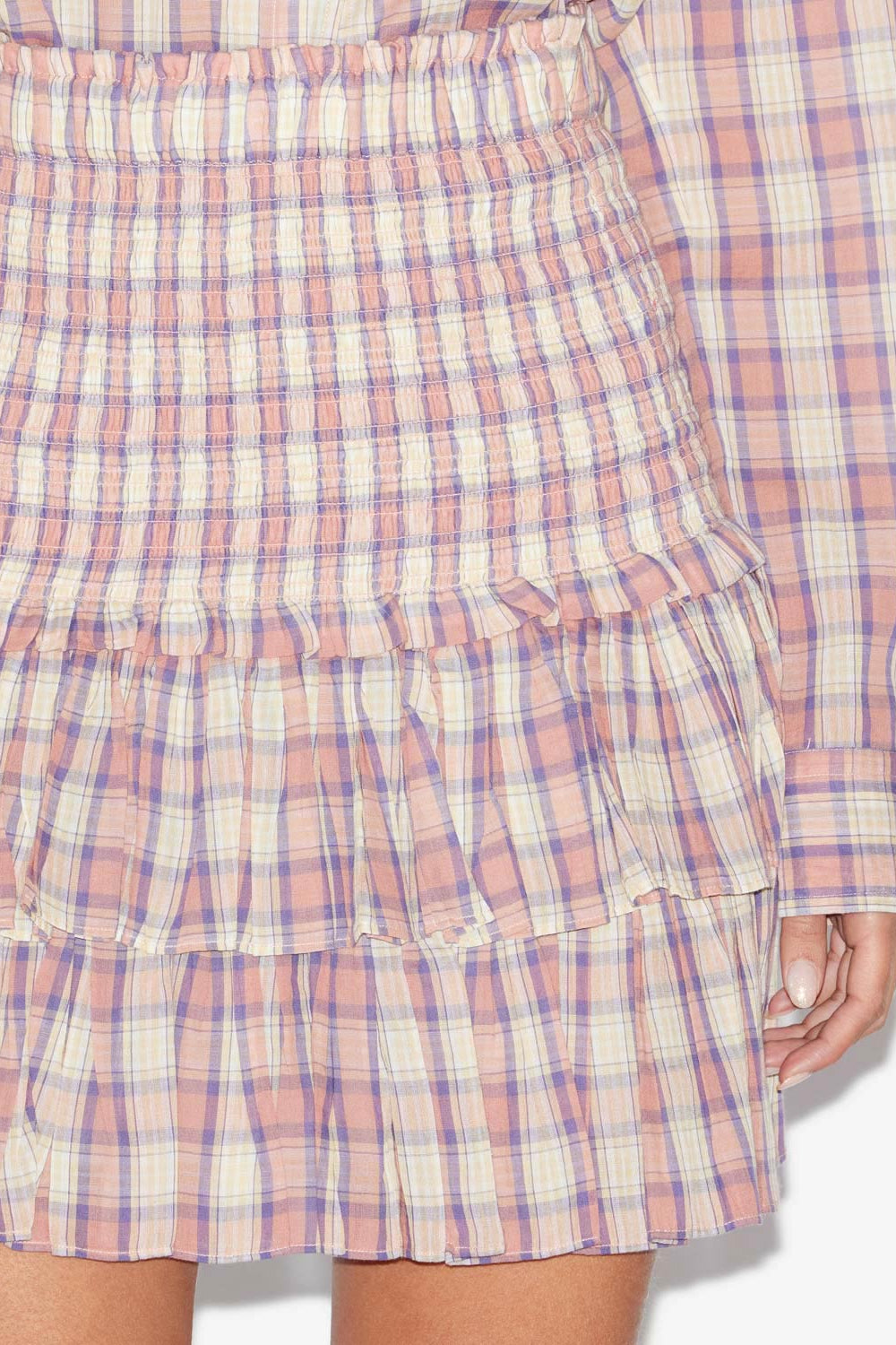 Naomi checkered skirt in smocked cotton voile - Antik pink-yellow - Woman - 3