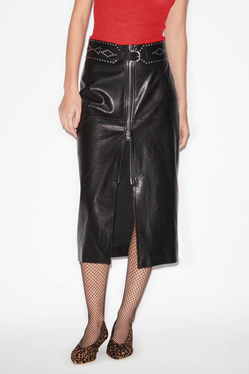 Ediaz midi skirt in lambskin leather - Black - Woman - 4