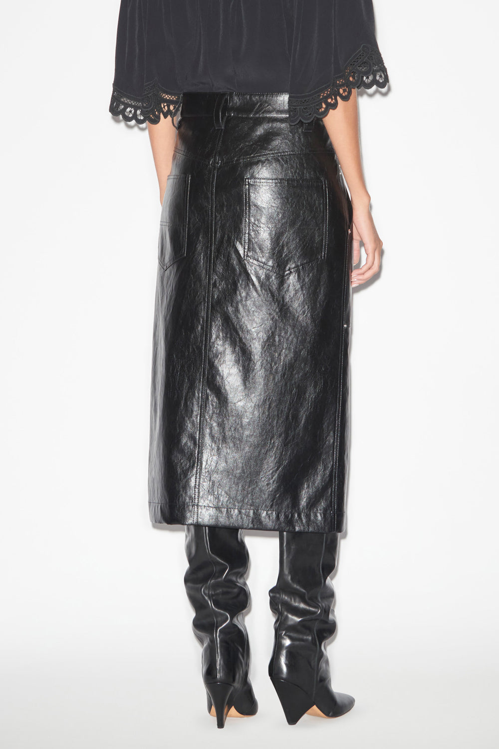 Angele leather style midi skirt - Black - Woman - 5