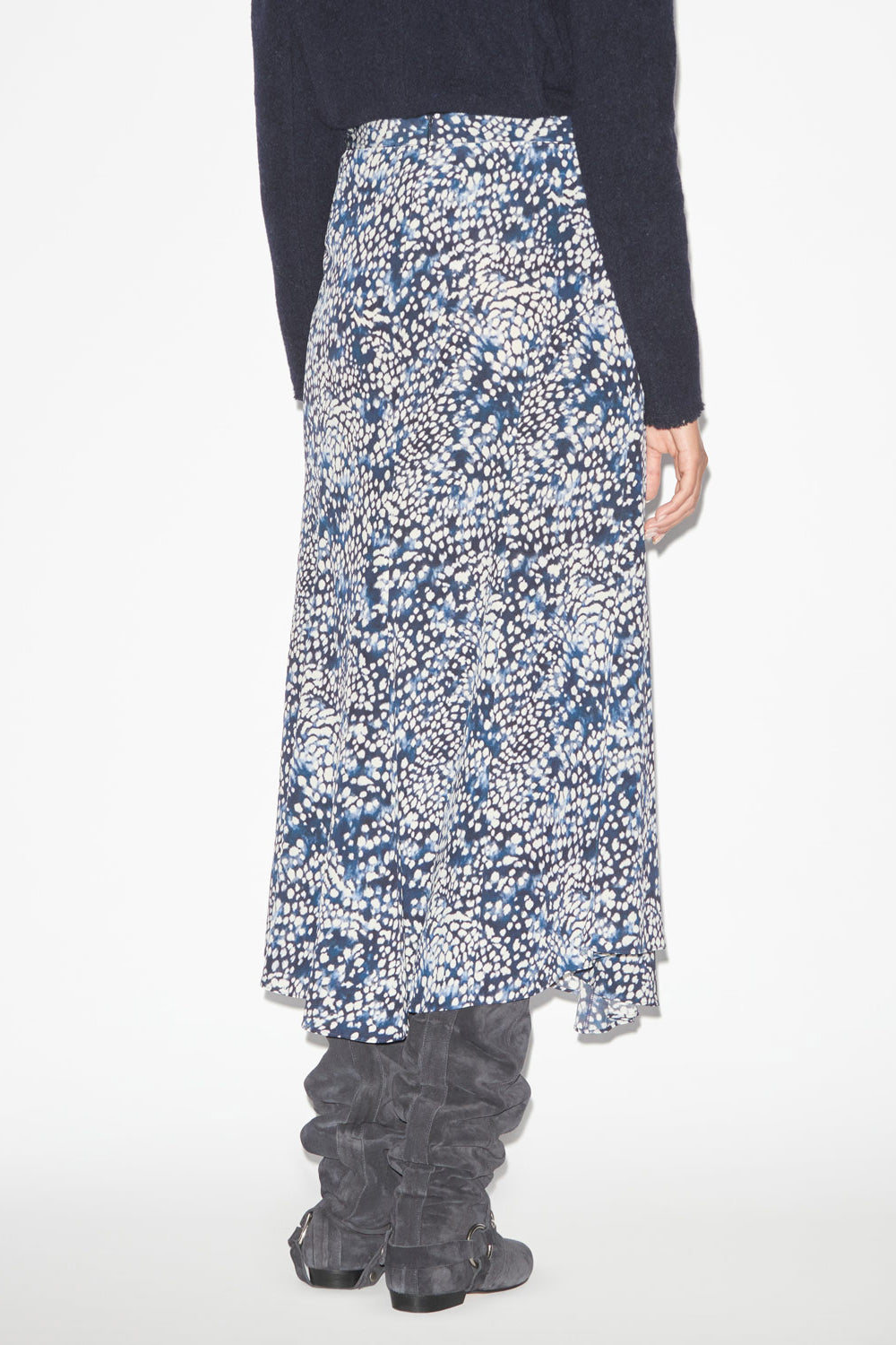 Hortensia midi skirt in printed crêpe de chine - Midnight-white - Woman - 5
