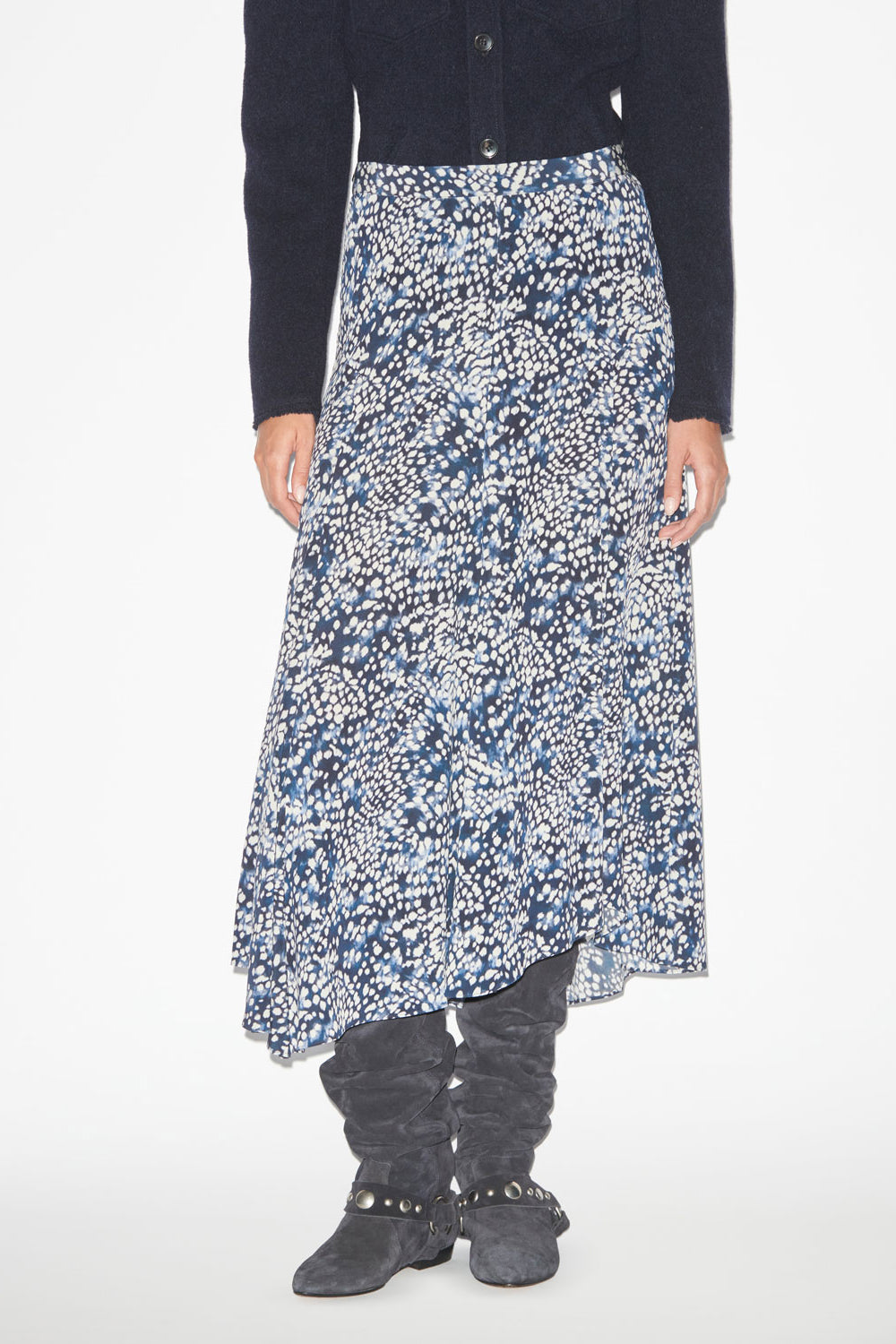 Hortensia midi skirt in printed crêpe de chine - Midnight-white - Woman - 4