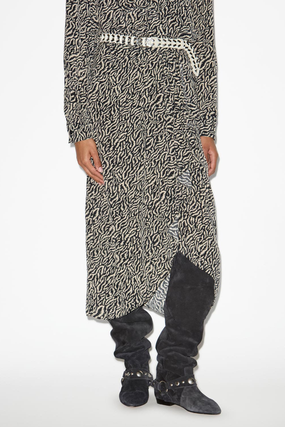 Vanille printed flowing midi skirt - Ecru and black - Woman - 4