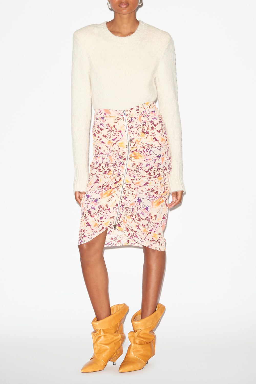 Hozana gathered silk blend midi skirt - Ecru-plum - Woman - 2