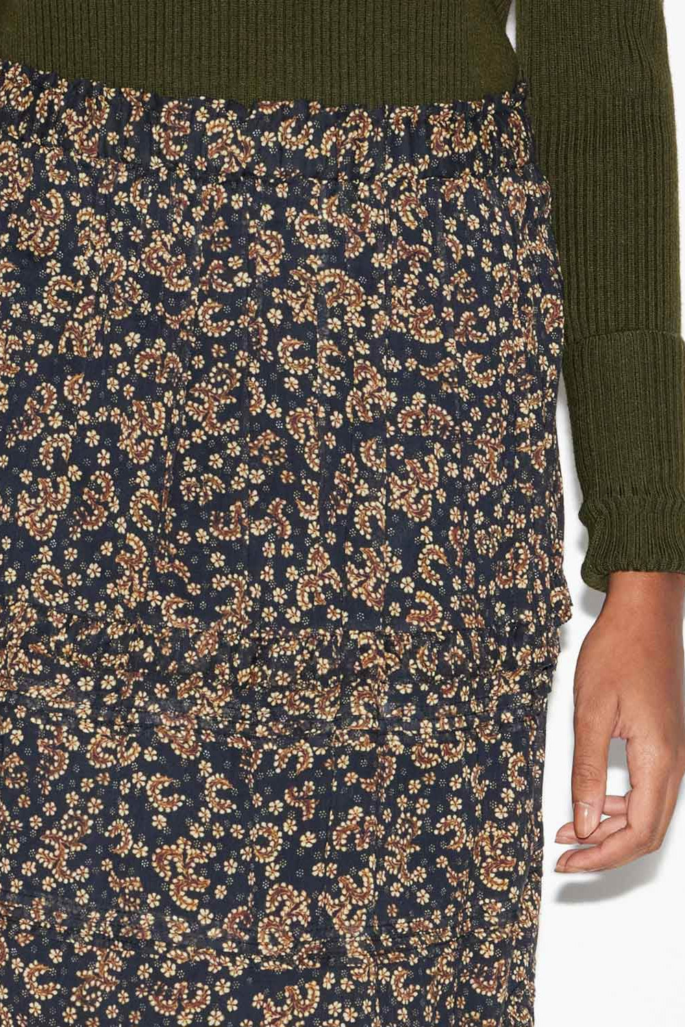 Diya long skirt in printed cotton voile - Black-ochre - Woman - 3