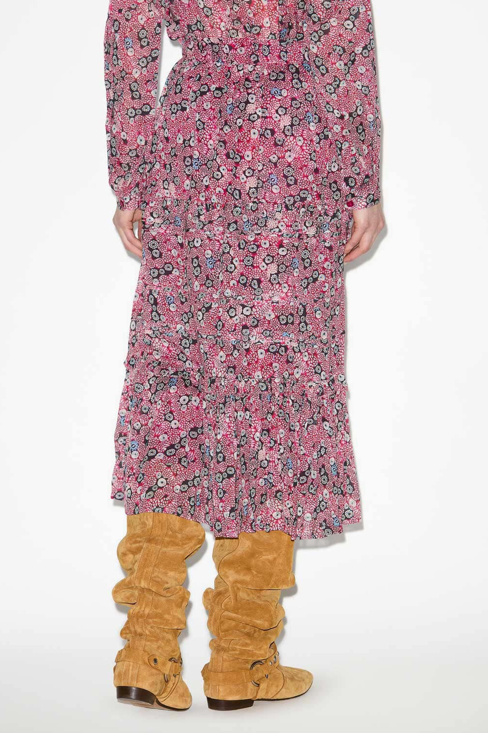 Diya long skirt in printed cotton voile - Raspberry-black - Woman - 5