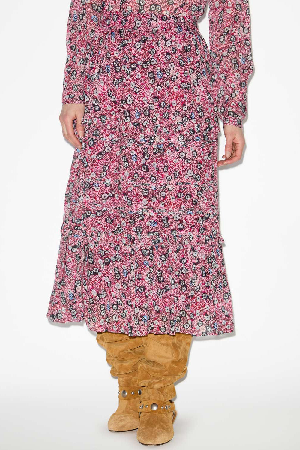 Diya long skirt in printed cotton voile - Raspberry-black - Woman - 4