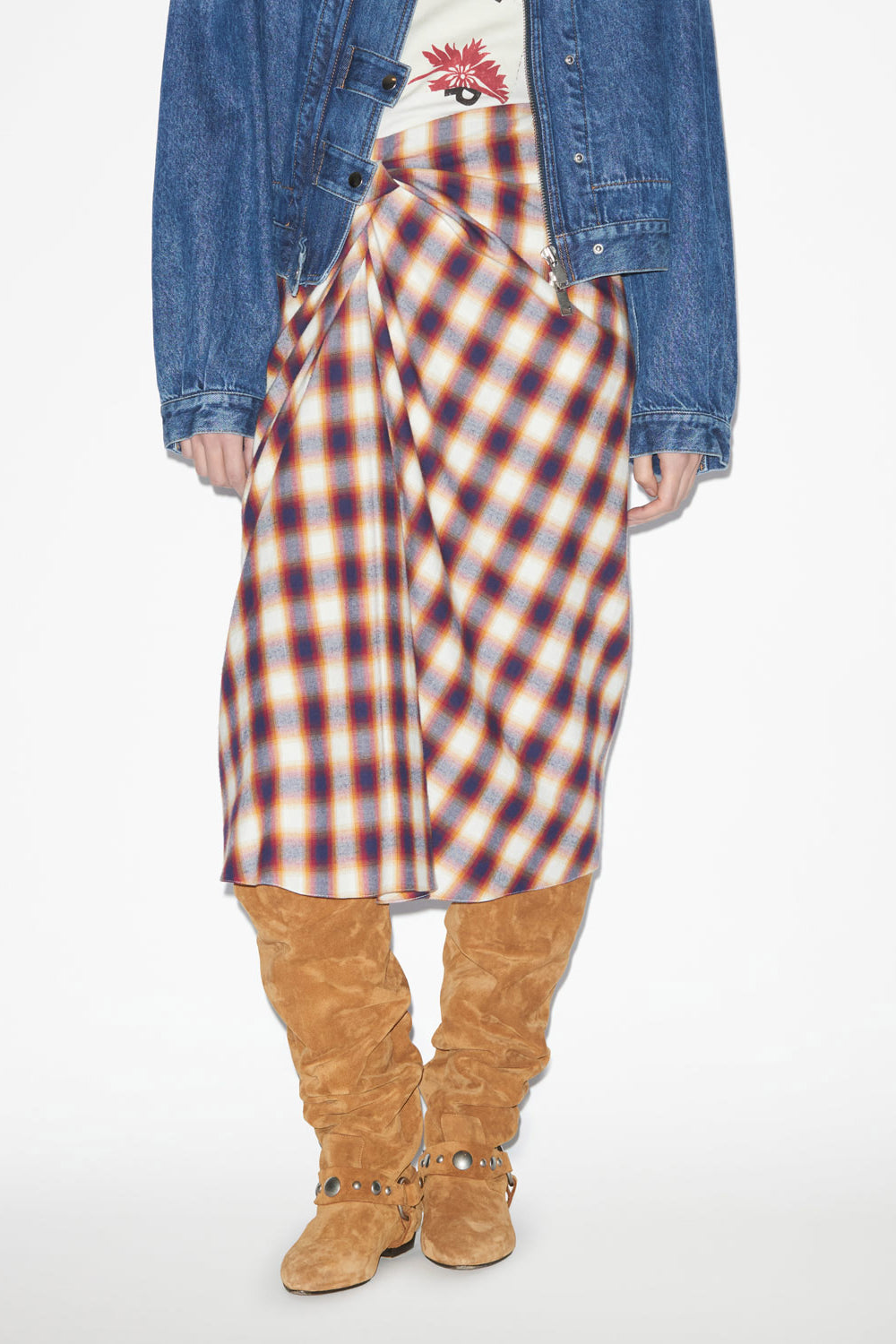 Tijuana midi skirt in checkered cotton - Red and black - Woman - 4