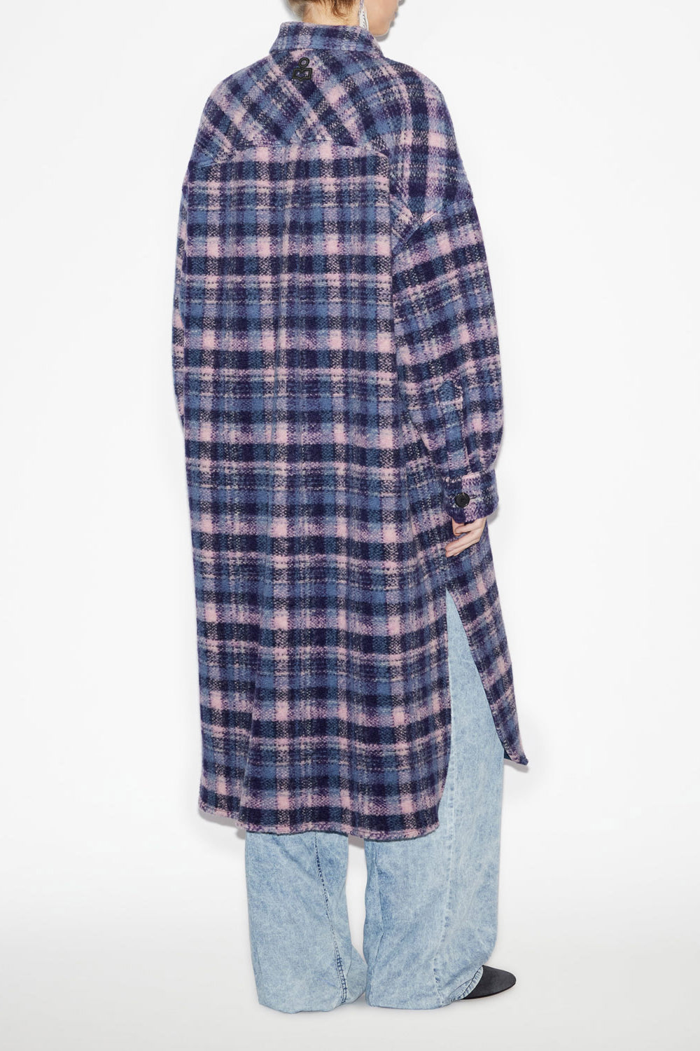 Fontizi long checkered wool blend coat - Lilac-navy - Woman - 4