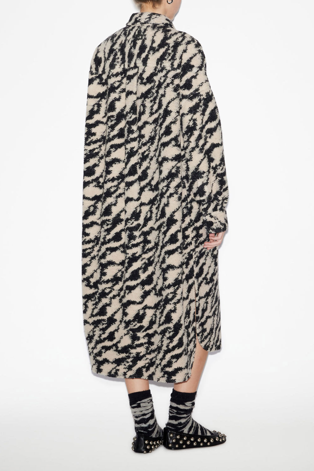 Fontizi long wool blend coat with a zebra pattern - Black-beige - Woman - 4