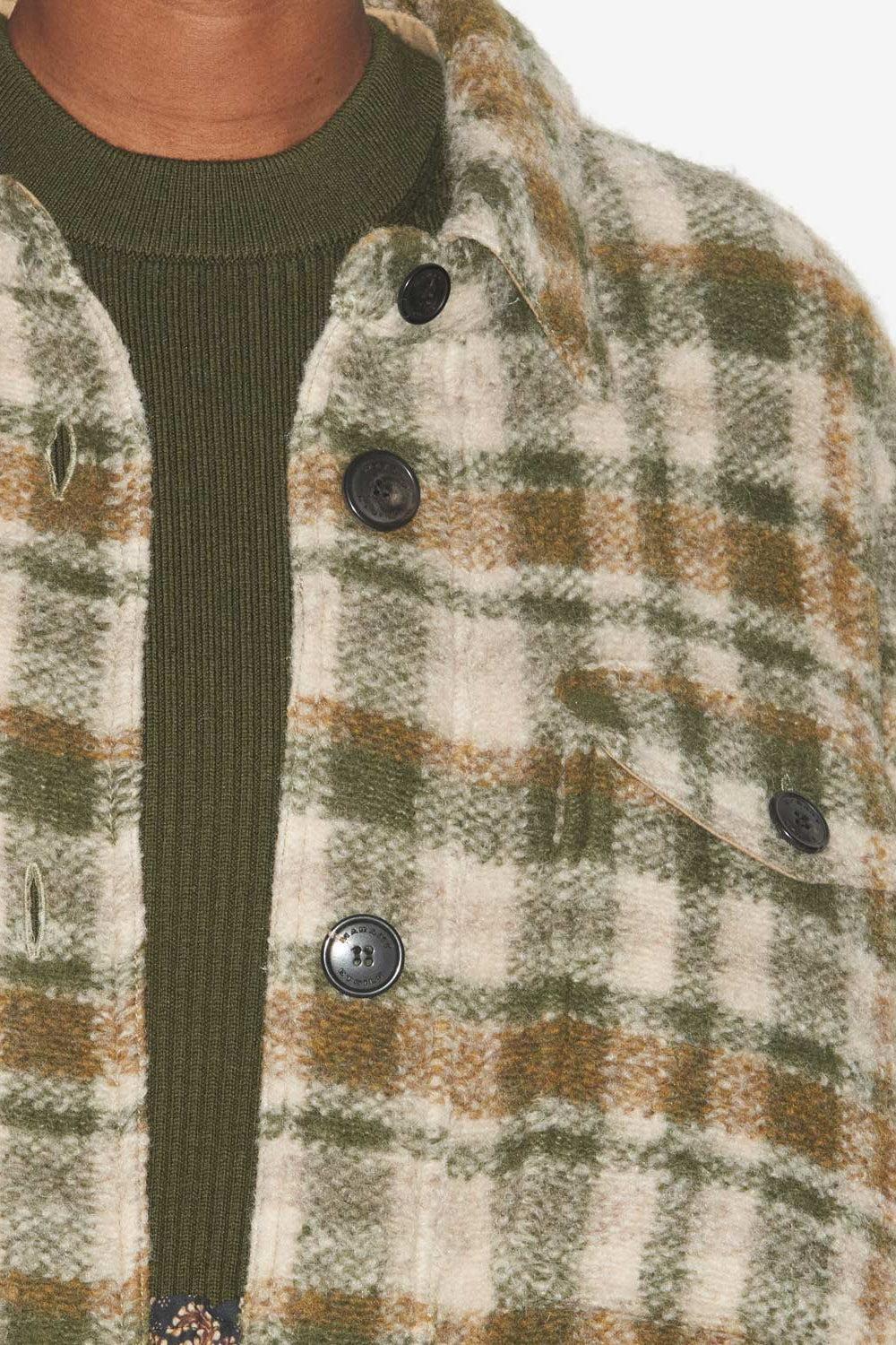 Harveli checkered wool blend coat - Khaki-ecru - Woman - 3