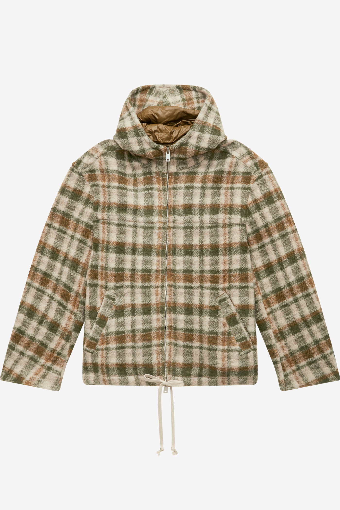 Karierter kapuzenmantel kurt aus mischwolle - Khaki-ecru - Man - 1