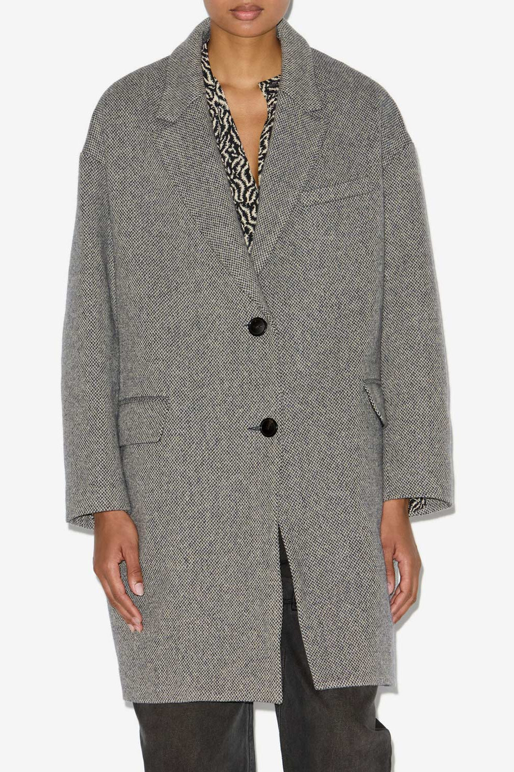 Limiza plain-colored wool blend coat - Black and ecru - Woman - 4