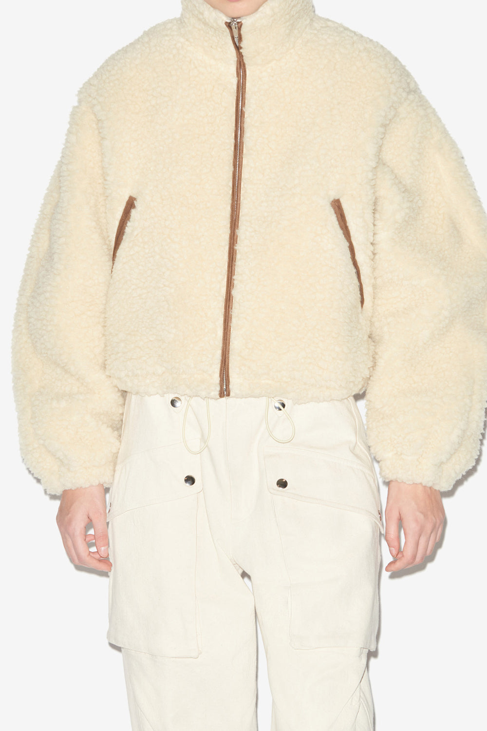 Mackensy short plain-colored shearling style coat - Ecru - Woman - 4