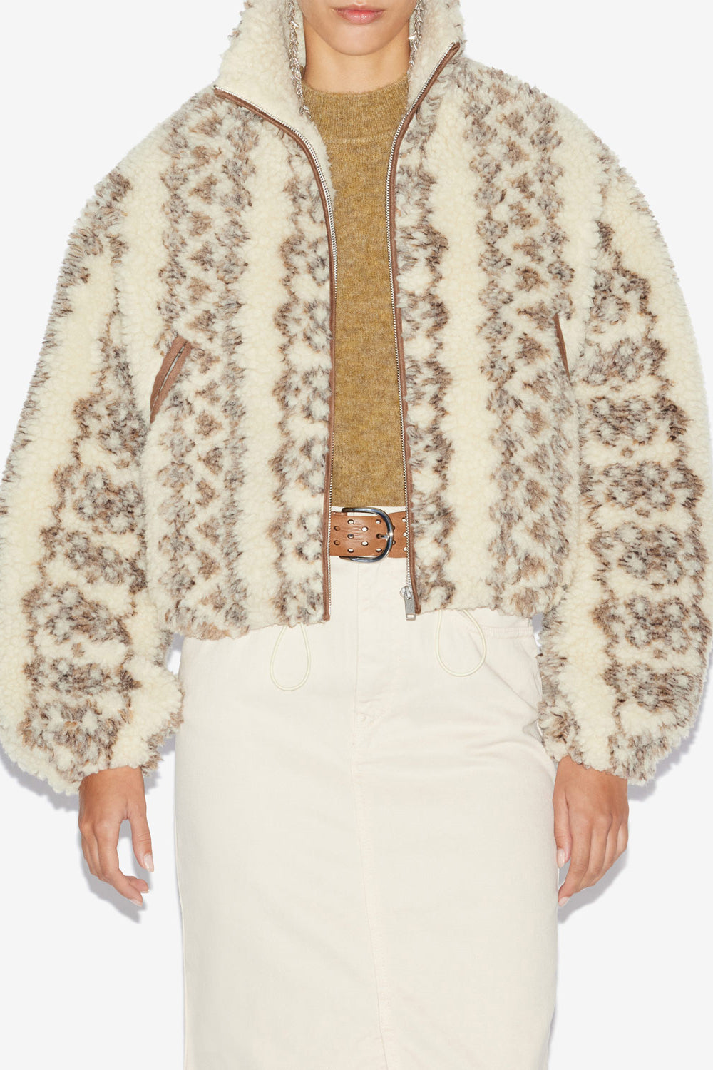 Mackensy short printed shearling style coat - Ecru-brown - Woman - 4