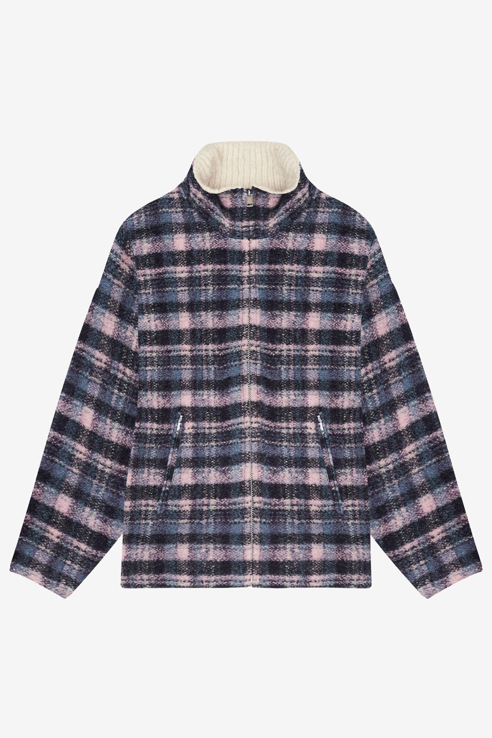 Giovany short checkered wool blend coat - Lilac-navy - Woman - 1