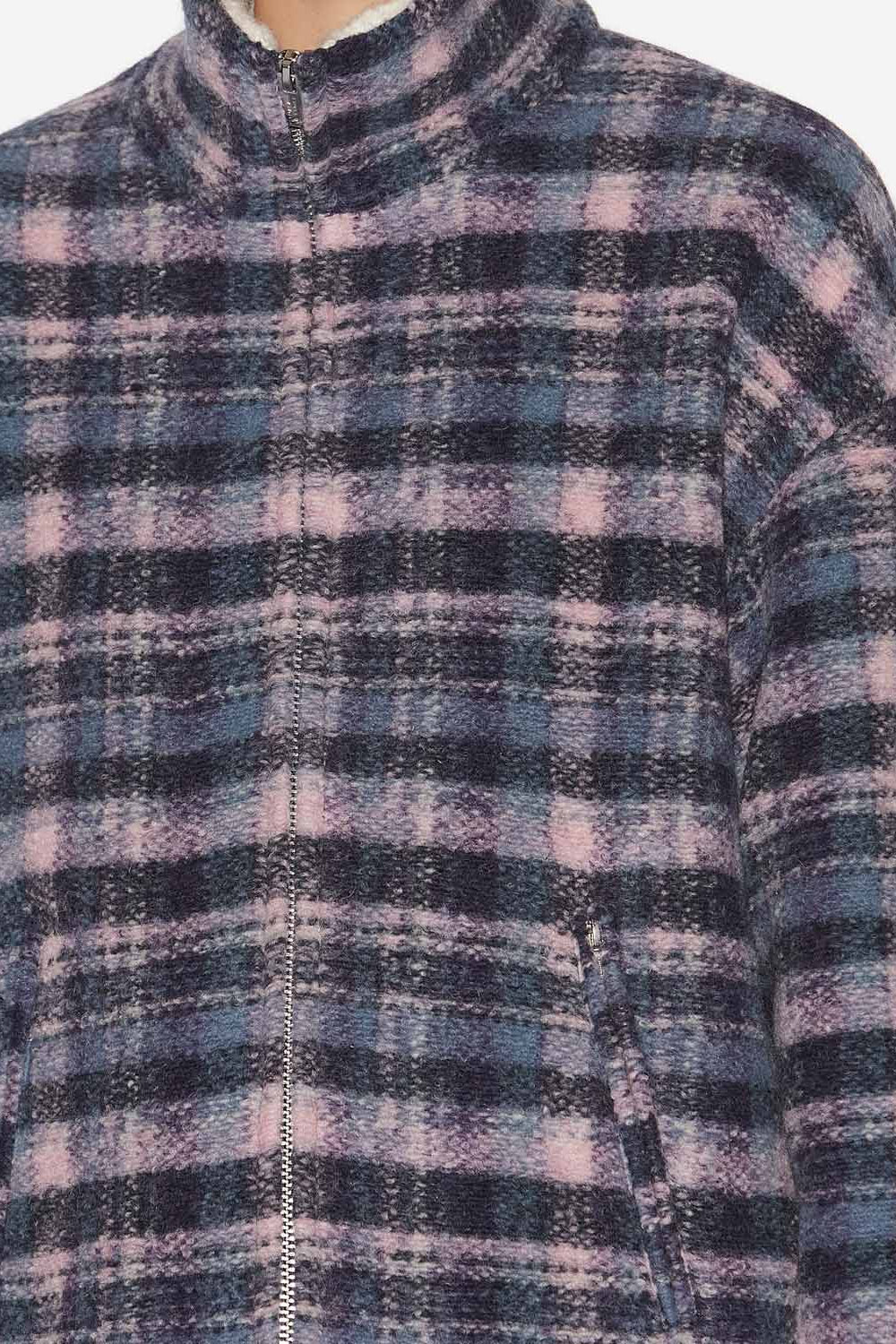 Giovany short checkered wool blend coat - Lilac-navy - Woman - 3