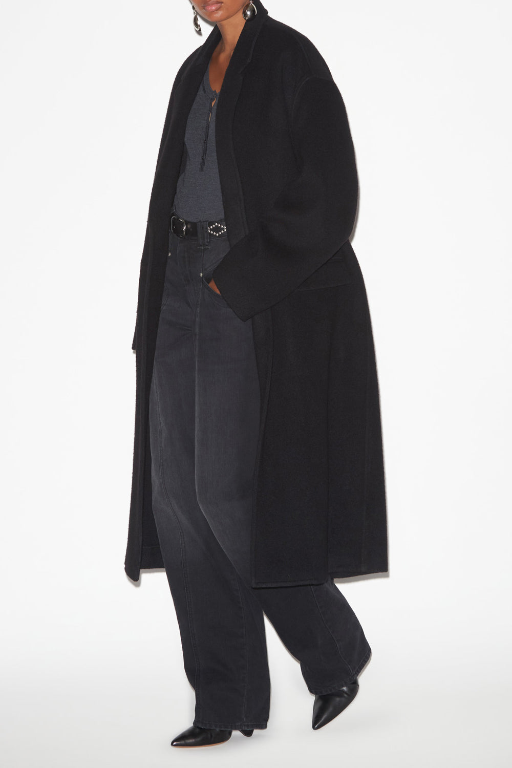 Efezia long coat in plain-colored cashmere and wool - Black - Woman - 2