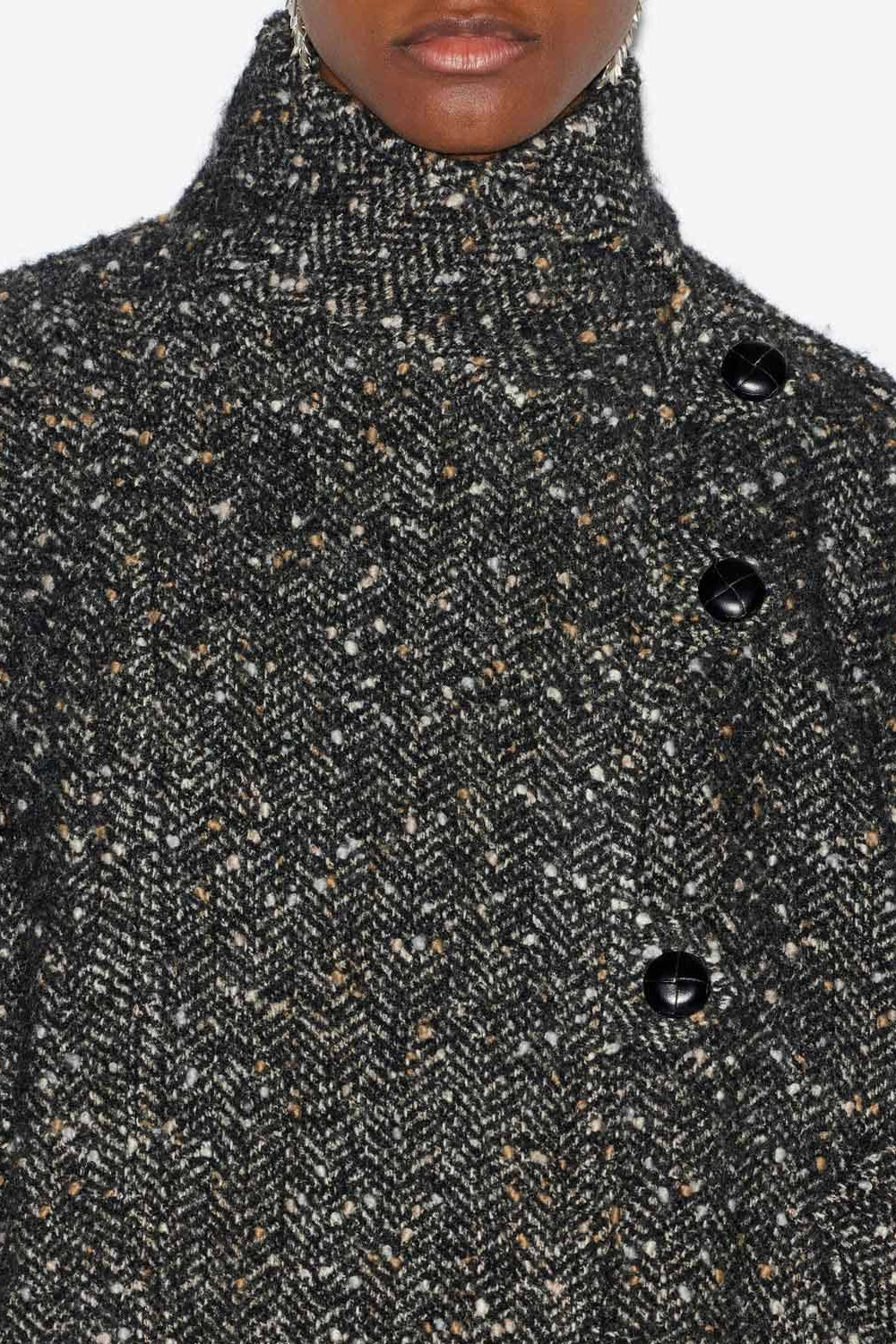 Hanis short mottled wool blend coat - Black - Woman - 3