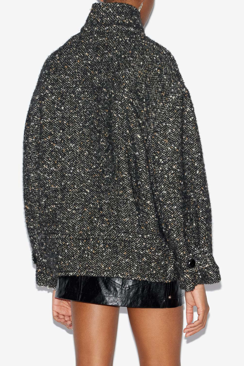 Hanis short mottled wool blend coat - Black - Woman - 5