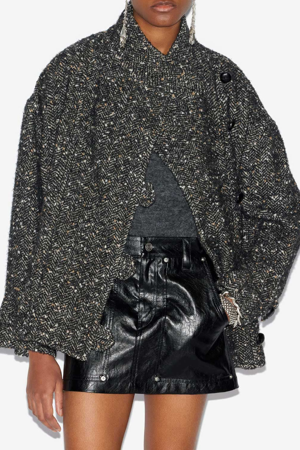 Hanis short mottled wool blend coat - Black - Woman - 4