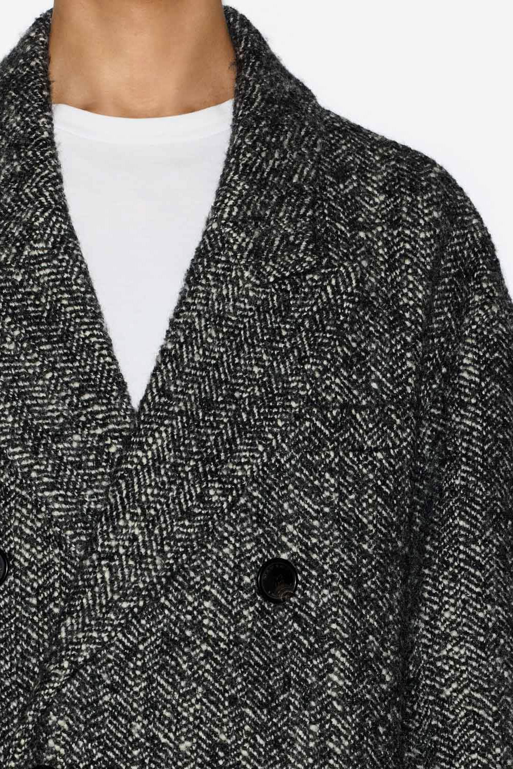 Manteau long denton en laine mélangée chinée - Noir-blanc - Man - 3