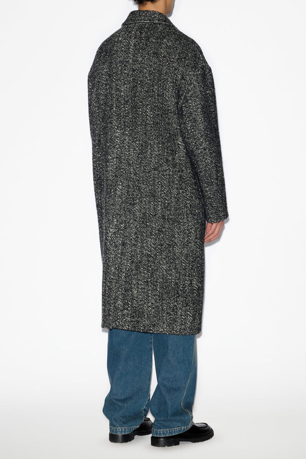 Manteau long denton en laine mélangée chinée - Noir-blanc - Man - 4