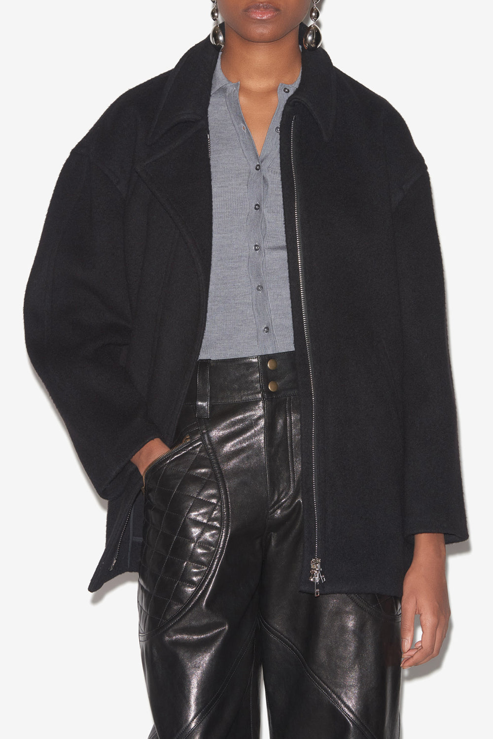 Eveline coat in plain-colored cashmere and wool - Black - Woman - 4