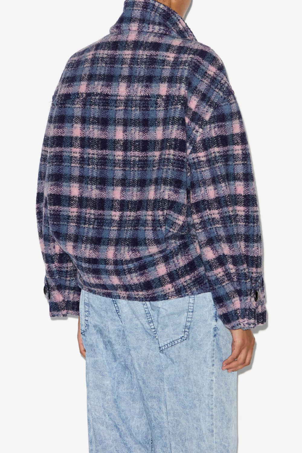 Laeli short checkered wool blend coat - Lilac-navy - Woman - 5