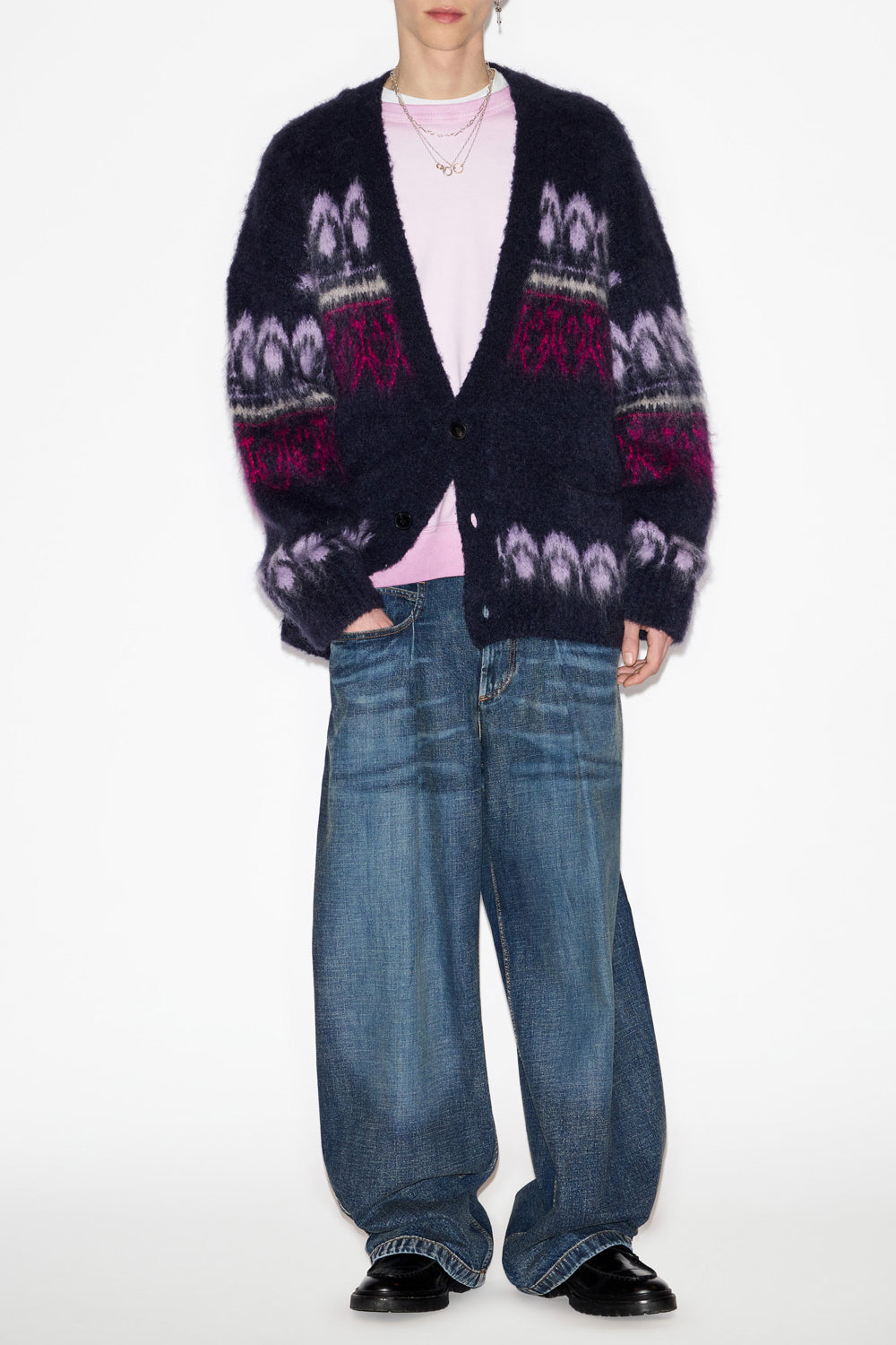 Geknöpfter gemusterter mantel dyston aus mohair - Midnight - Man - 2