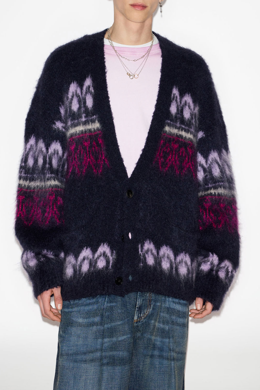 Geknöpfter gemusterter mantel dyston aus mohair - Midnight - Man - 4