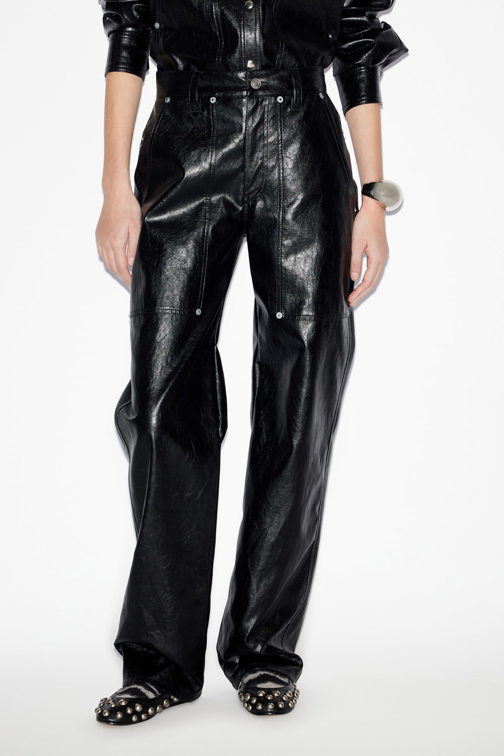 Ariete straight-leg leather style pants - Black - Woman - 4