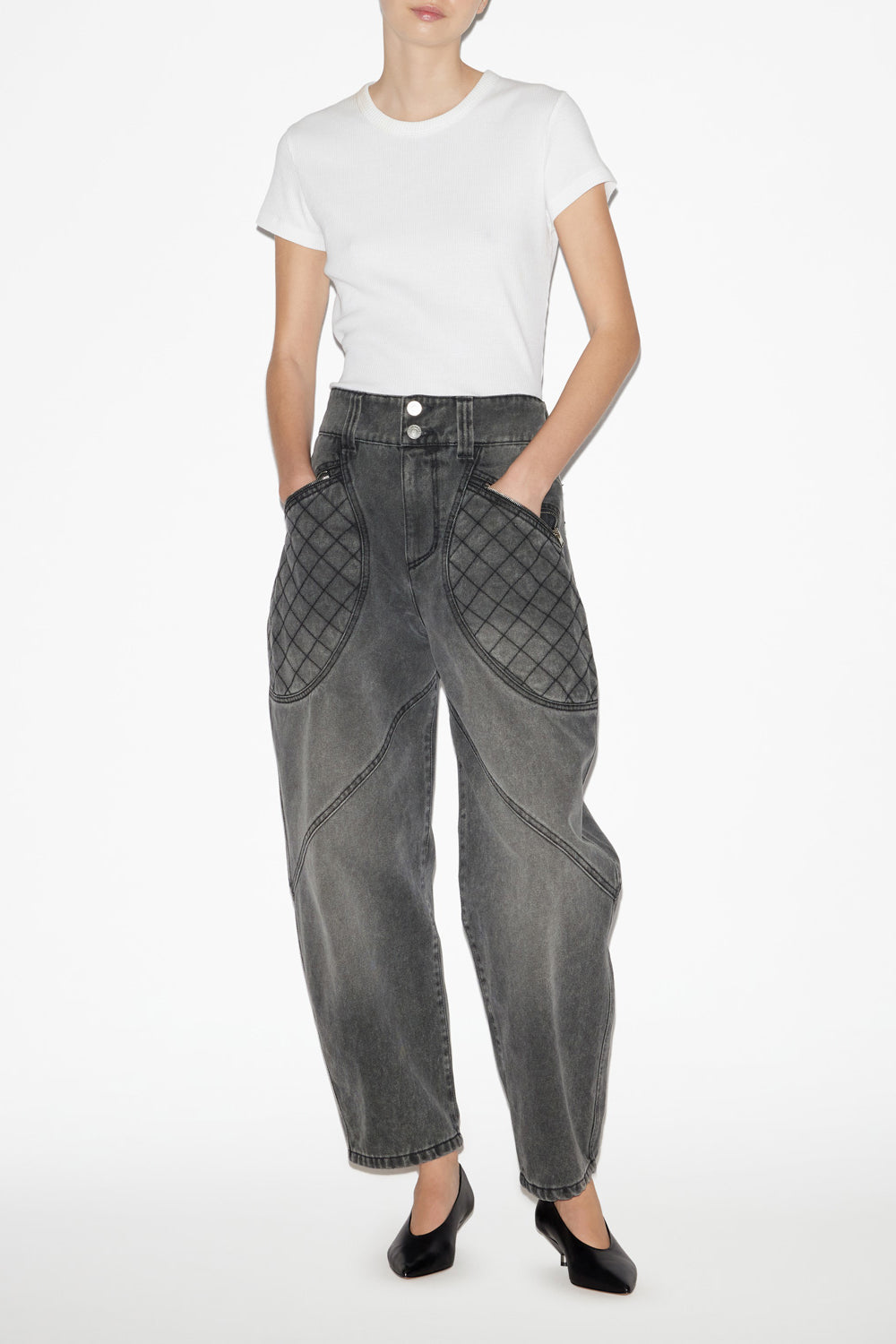 Catarina denim jeans with quilted details - Dark gray - Woman - 2