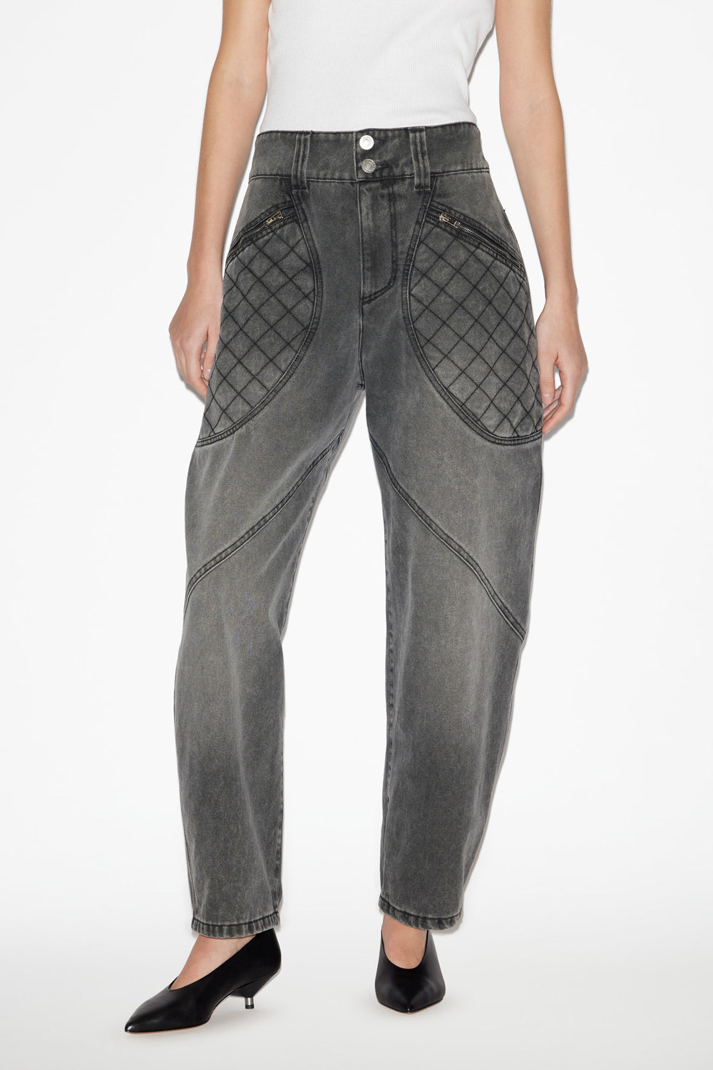 Catarina denim jeans with quilted details - Dark gray - Woman - 4
