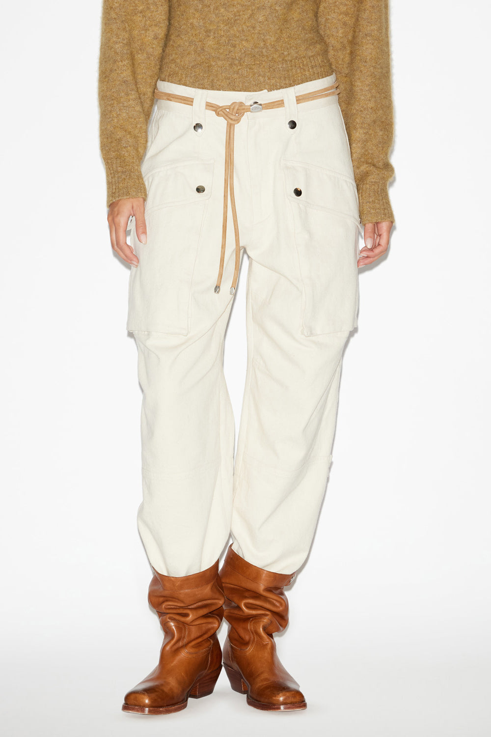 Jannick workwear style plain-colored cotton pants - Ecru - Woman - 3