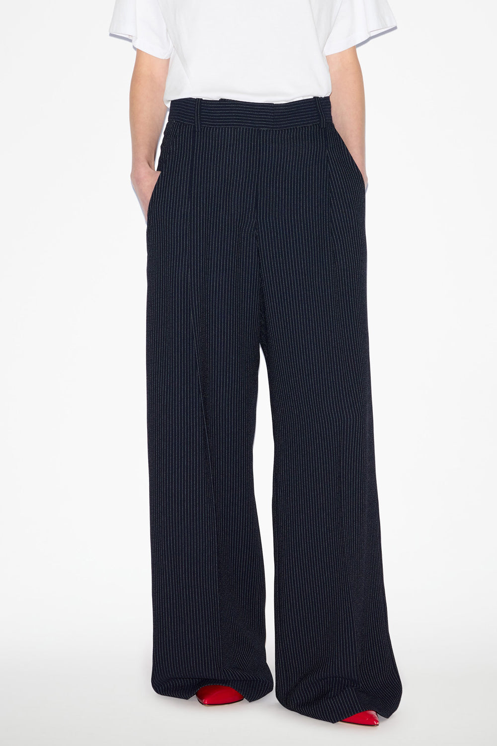 Romina pleated striped loose fit pants - Midnight-ecru - Woman - 5
