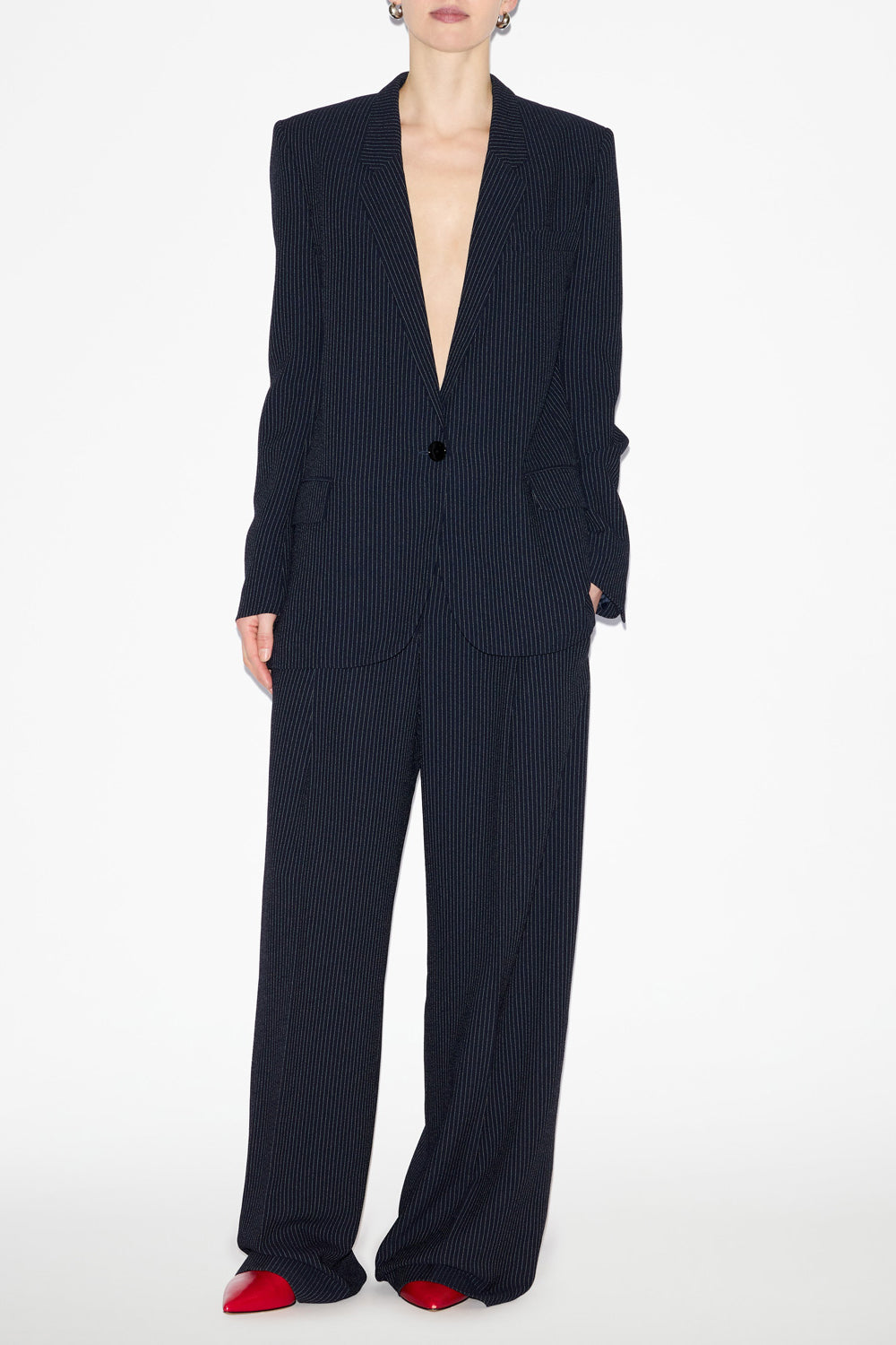 Romina pleated striped loose fit pants - Midnight-ecru - Woman - 2