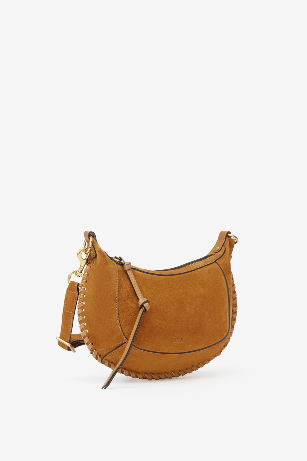 Oskan moon shoulder bag in braided suede calfskin leather - Cognac - Woman - 4