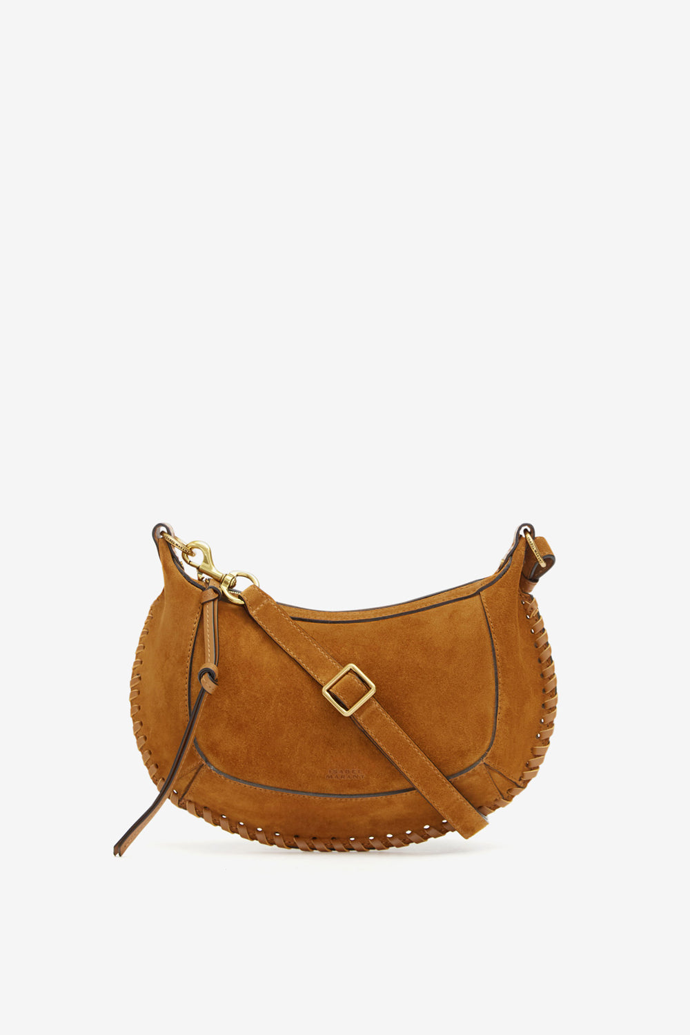 Oskan moon shoulder bag in braided suede calfskin leather - Cognac - Woman - 1