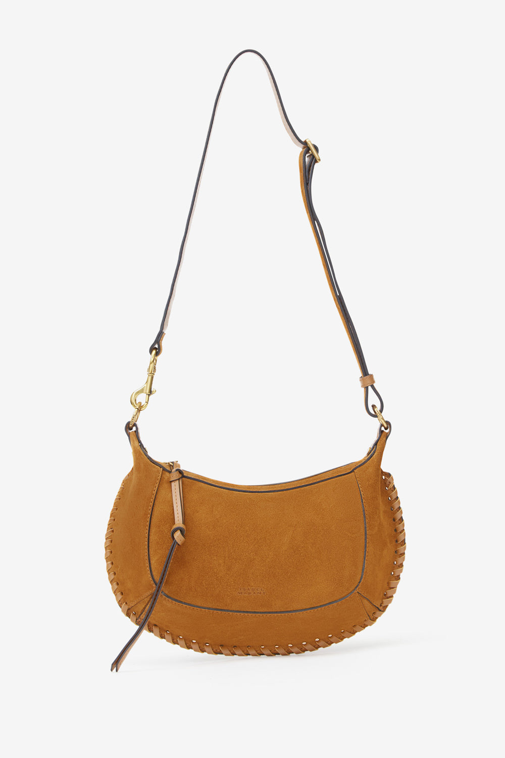 Oskan moon shoulder bag in braided suede calfskin leather - Cognac - Woman - 5