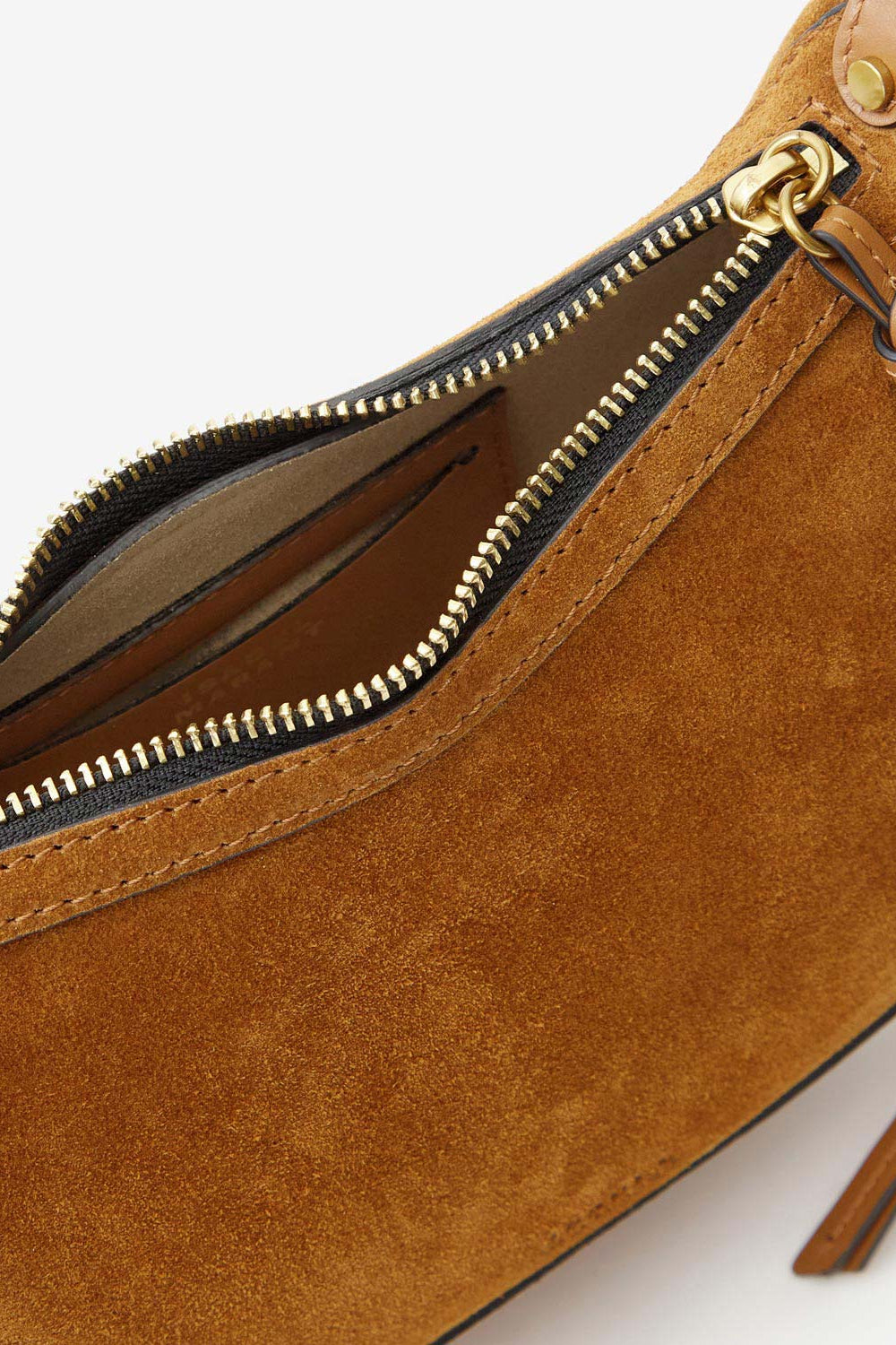 Oskan moon shoulder bag in braided suede calfskin leather - Cognac - Woman - 3