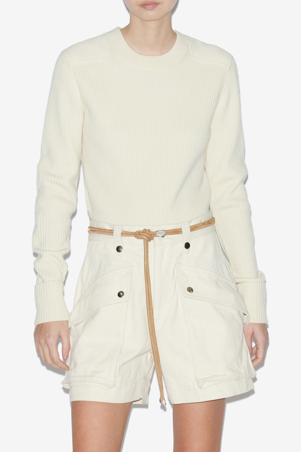 Gabyne sweater in plain-colored merinos wool - Ecru - Woman - 4