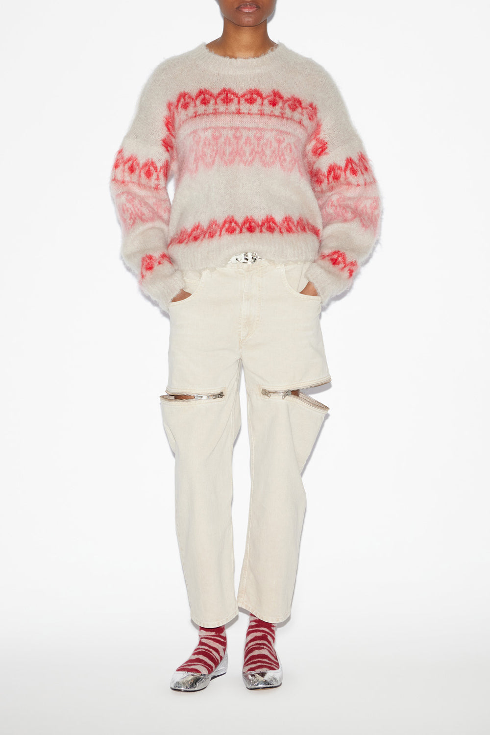 Dully mohair sweater with decorative patterns - Raspberry - Woman - 2