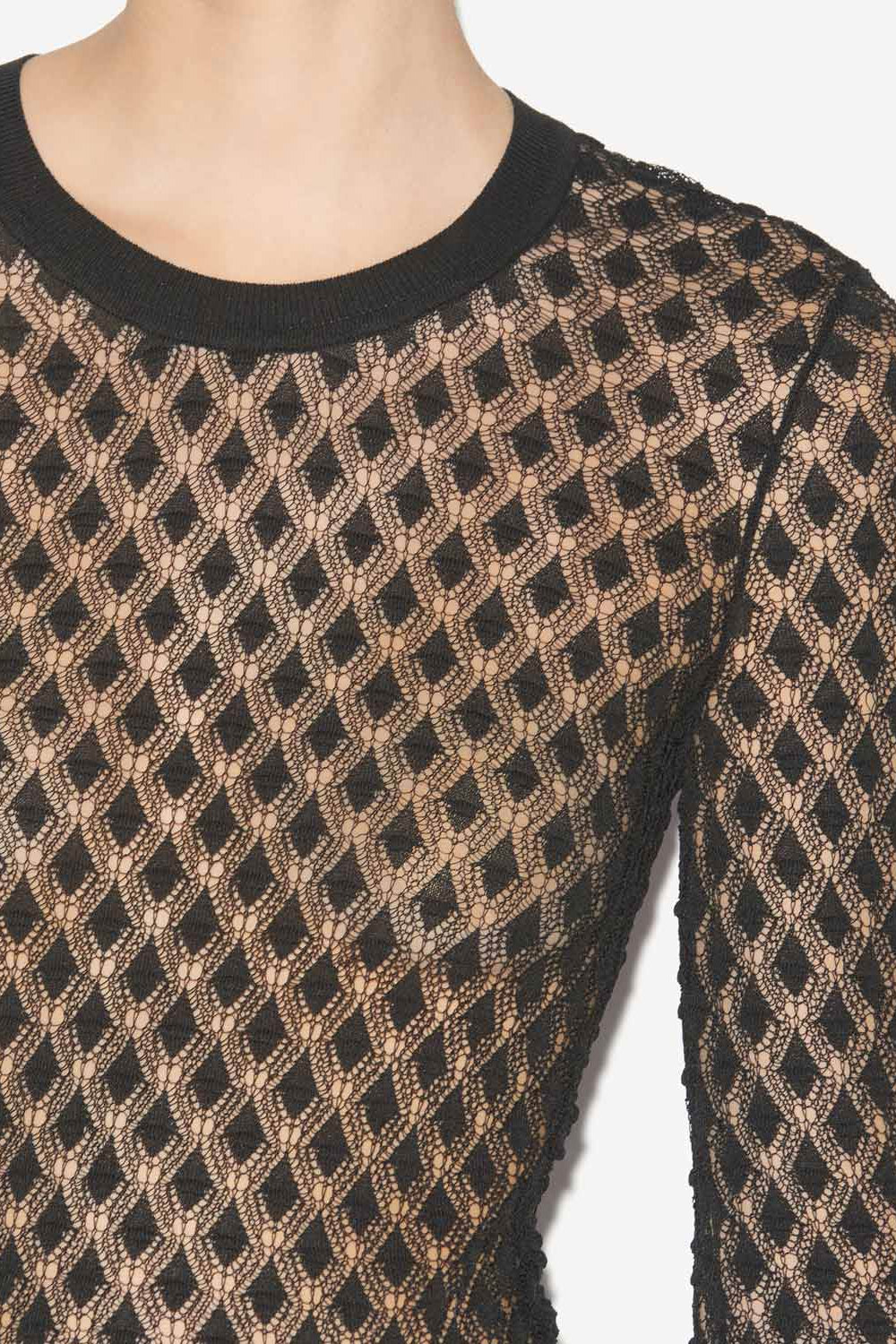 Zavia plain-colored sweater in fine openwork knit - Black - Woman - 3