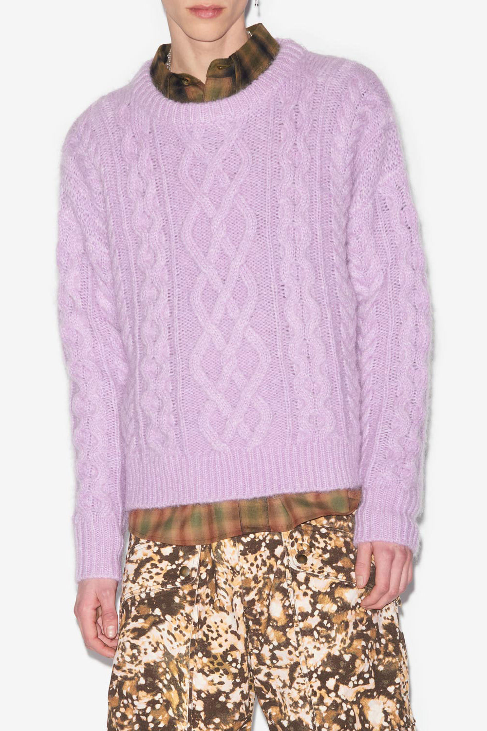 Pullover erick aus einfarbigem zopfstrick - Lavender - Man - 4